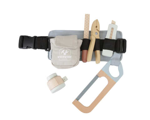 Set of outdoor tools including a knife, scissors, and other items on a white background