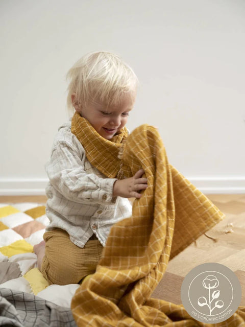 Fabelab Baby blanket - Grid - Ochre